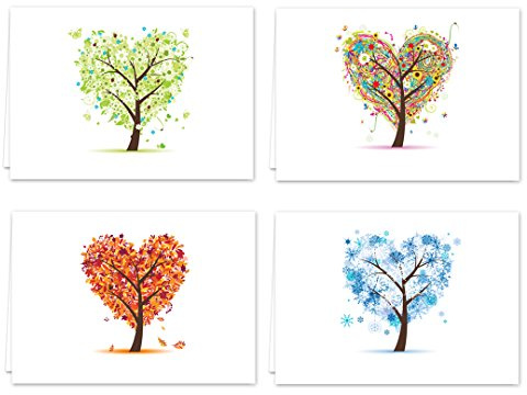 Seasons of Life Note Card Assortment Pack/Set Of 24 Greeting Cards And White Envelopes / 4 7/8 x 3 1/2 Cards Featuring 4 Seasonal Tree Designs