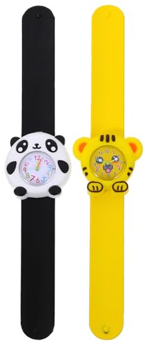 Hemobllo Montre à rabat de dessin animé pour enfants avec motif créatif de tigre et de panda, bracelet confortable, idéal pour les fêtes d'anniversaire et les fêtes d'enfants, montre à quartz légère