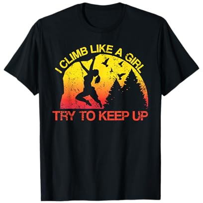 I Climb Like A Girl Rock Climbing Gear Kids Women Sunset T-Shirt