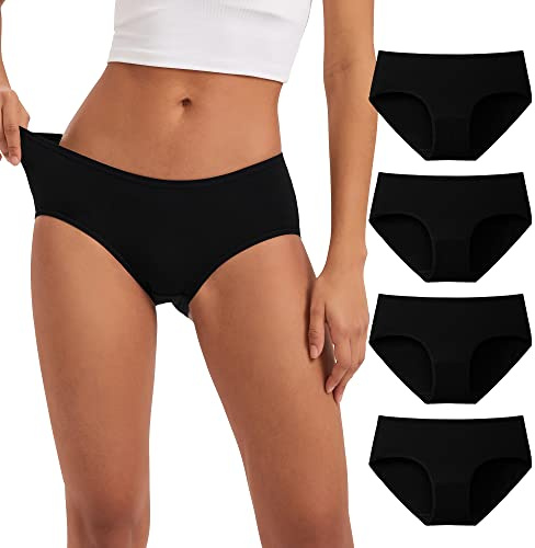 INNERSY Womens Underwear Mid Rise Knickers Basic Ladies Pants Multipack 4 | Soft Cotton Midi Briefs, Stretchy Women's Panties, Tag-free & Wedgie Free, Everyday Wear, Home, Work, Sport, Travel, Sleep