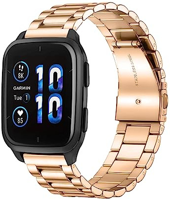 MiRowy 20 mm metallarmband för Garmin Approach S50/S44/Vivoactive 6/5/Forerunner 570 42 mm/165/165 music ersättningsband, Garmin Venu Sq 2/Sq 2 Music Edition/Venu 2 Plus klockarmband i rostfritt stål