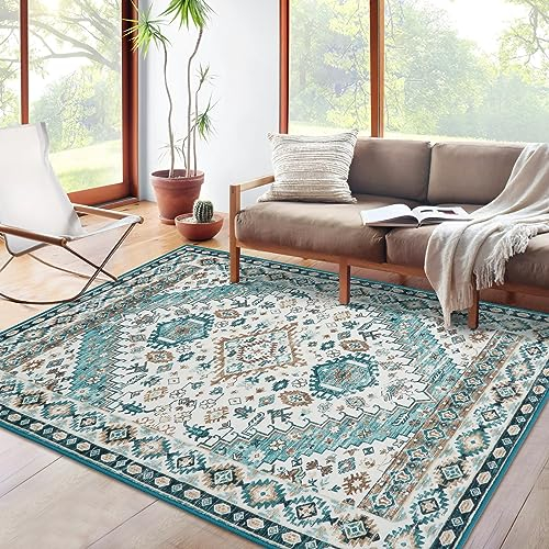 LuxFocus Maschinenwaschbarer Teppich 80x150 cm Traditioneller Orientaler Teppich rutschfest Kurzflor Wohnzimmer Bodenmatte Küchenteppich mit Boho Gedrucktem Muster Innenbereich Matte Grün