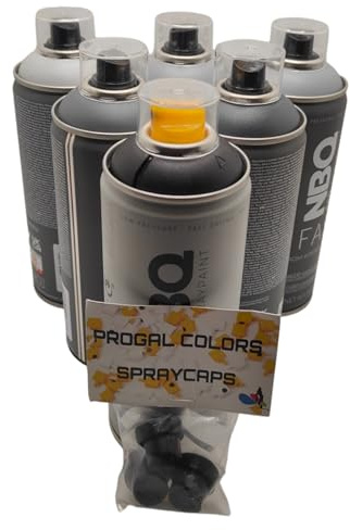 PROGAL COLORS Nbq Pro Pack de peinture en spray 6 x 400 ml échelle de gris + 3 buses