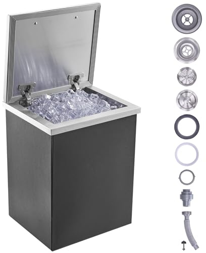 VEVOR Contenitore per Ghiaccio da Incasso 28,52 L 355x305x461 mm, Contenitore per Ghiaccio Coibentato in Acciaio Inox, con Coperchio incernierato, Tubo Flessibile, per Bevande Birre Fredde, Cottura