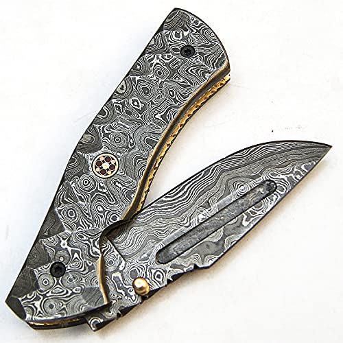 PAL 2000 KNIVES Cuchillo de Bolsillo Plegable de Hoja de Acero de Damasco Personalizado Hecho a Mano con Vaina 9493