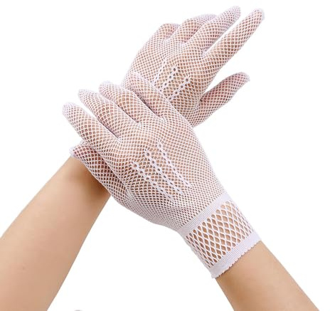 TMTGTS Guantes Cortos de Encaje para Mujer - Protección Solar de Red para Bodas, Fiestas de Té, Bailes de Graduación y Accesorios de Verano