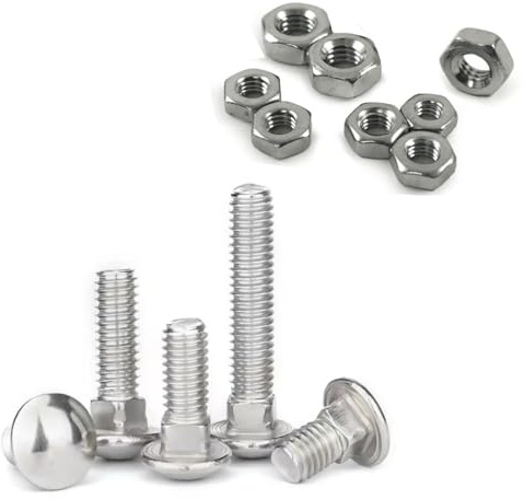 10x M5 x 100mm Cup Square Carriage Bolts with Nuts, A2 Stainless Steel Coach Screws with Dome Mushroom Heads. Durable, Corrosion-Resistant Fasteners For Wood, Metal, And Masonry Applications