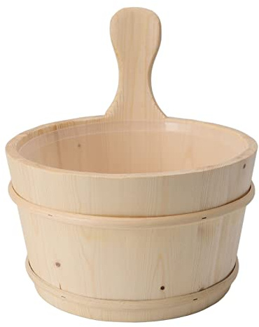 Secchio e Mestolo per Sauna in Legno, Accessori per Sauna da 4 Litri con Rivestimento in Plastica, Cucchiaio in Legno di Abete Rosso per Bagno, Spa, Piscina, Vasca Idromassaggio