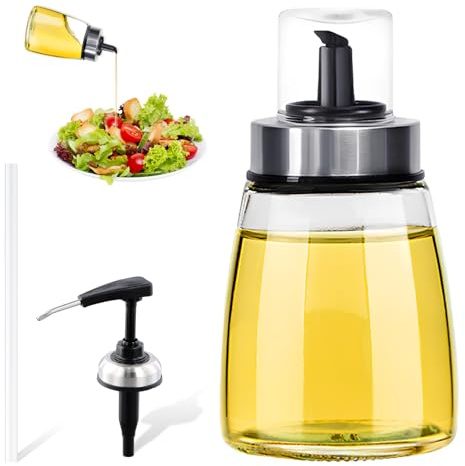 YILANJIN Oil Bottle, 180ml Cooking Oil Dispenser with Lid for Home, Small Oil and Vinegar Dispenser Set for Kitchen, Reusable Clear Glass Oil Container for Cooking, Outdoor Camping, Traveling