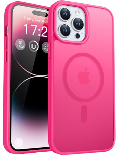 PuyaTeya für iPhone 14 pro Hülle, mit Magnetisch, Militärschutz Transluzent matt stoßfest Anti-Kratzen/Anti-Fingerprint/Anti-Glatte Handyhülle für iPhone 14 pro (Neon Pink)