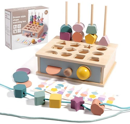 Juguetes 4 En 1 para Combinar Formas, Ensartar Cuentas, Juguete Montessori De Madera para Lanzar Bolas, Juego De Motricidad Fina para Preescolares, L