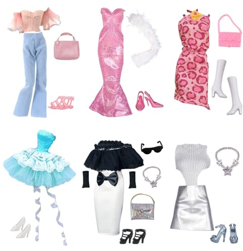 26 Stück Puppen Kleidung und Zubehör, 1 Ballettkleid, 1 Schal -Abendkleid, 3 Anzugskleid, 1 Top Hosen Set, 7 Schuhe, 10 Accessoires für 11.5 Zoll Mädchen Puppen