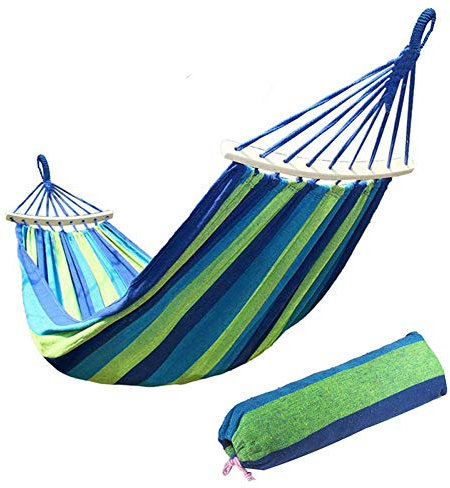 Amaca con barre di spalmatura, amaca da giardino e campeggio, in tela spessa e resistente, con nodo in metallo, portatile, traspirante, a righe, capacità di carico 250 kg
