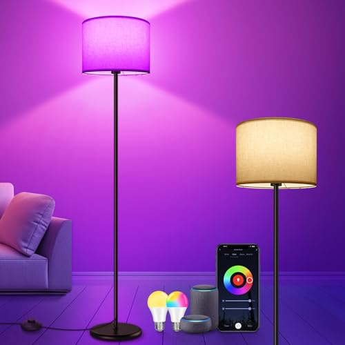 KingMile Floor Lamp, RGB Standing Lamp for Living Room, Dimmable, App-Controlled (Compatible with Alexa/Google Assistant), 16 Million Colors, DIY Mode, Music Mode & Timer Function, WiFi E27 Floor Lamp