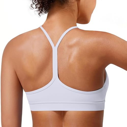 MIRITY Padded Y-Back Sports Bra for Women - Racerback Low Impact Spaghetti Strap for Yoga Workout Top White