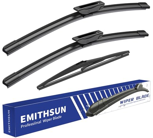 EMITHSUN® Windshield Wipers Replacement for Smart Fortwo 2-Door 2018 2017 2016 2015 2014 Premium All Weather Front Rear Wiper Blades Set - OEM Quality (Pack of 3)