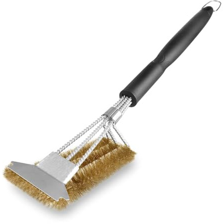 Grillbürste Messing mit Integrierter Schaber, Messingbürste Grill Hitzefester Griff Messingbürste Klein Pizzaofen Bürste Grill Bürste Ofenbürste für Grillrost Gasgrill Holzkohlegrill Gusseisengrill