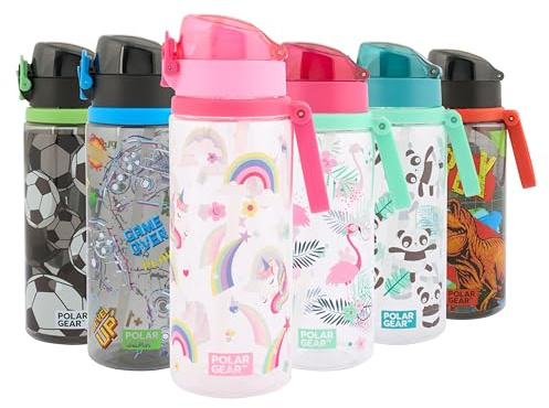 Polar Gear Aqua Flip 650ml Kids Water Bottles with Straw & Soft Spout - BPA-Free Kids Water Bottle with Straw & Push Button Lock Cap - Leakproof Drinks Canteen for Boys and Girls with Carry Strap