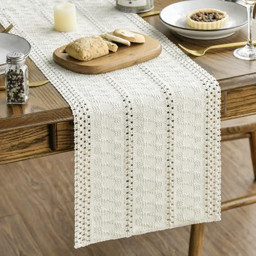Artoid Mode Bauernhaus Baumwollflachs Makramee Beige Tischläufer 30x183 cm, Küche Tisch Geburtstag Dekoration Drinnen Urlaub Party Dekor
