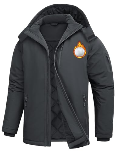 TOMEEK Giacca Invernale Uomo Softshell Antivento Giubbotto Inverno Calda Cappuccio Outdoor Casual Cappotto con Cappuccio e Tasche per Caccia Trekking Lavoro Trapuntata(Grigio scuro,L)