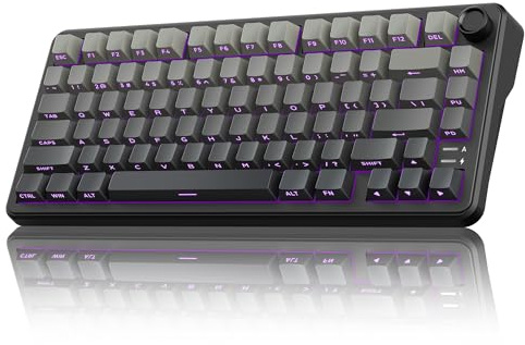 RedThunder K75 75% Wireless Mechanical Gaming Keyboard,Creamy Gasket-Mounted,Volume Knob,US Layout,Keycaps-Side Print,2.4G/BT/USB-C,RGB Underglow Lighting,Hot swappable Fast Apricot Switch for PC Mac