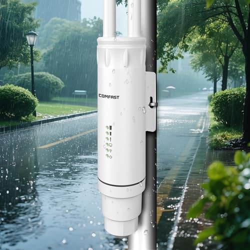 COMFAST AC1200 Repetidor WiFi Exteriores Punto de Acceso Doble Banda PoE | Amplificador Señal WiFi Exterior Largo Alcance IP66 Impermeable con Puerto Ethernet, MU-MIMO, Ideal para Wi-Fi de Jardín