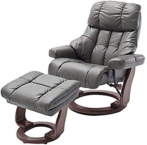 Robas Lund Relaxsessel Calgary XXL mit Hocker, bis 180 kg belastbar, Echtleder schlammfarben, Gestell Holz walnuss