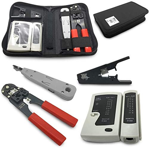 ARLI Netzwerk Werkzeugset 4-in-1 – Crimpzange RJ45 + LSA Anlegewerkzeug + Netzwerktester + Abisolierer für Netzwerk & Telefoninstallation
