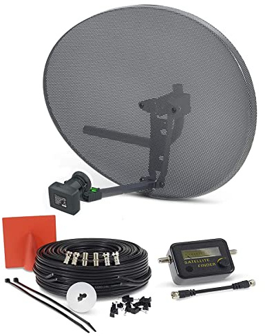 SSL Satellites Zone 2 Satellite Dish Quad LNB + 30 Meter Black Twin Cable FTA Signal Pointer Satellite SKY, SKY+, HD, Freesat TV Signal Finder Caravan Motorhome Satellite System Box Kit