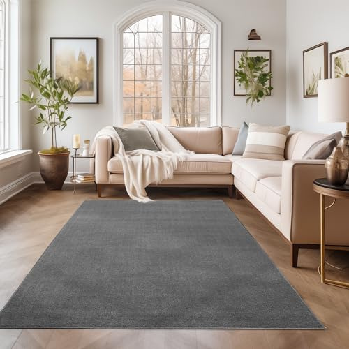 SIMPEX Kurzflor Teppich Wohnzimmer Schlafzimmer Läufer Flur Esszimmer Küchenteppich Einfarbig Modernes Design 11 mm Florhöhe Flauschig Kuschelweich, Grau, 120 x 170 cm