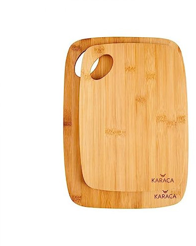 Karaca Karya - Set di 2 taglieri in bambù, taglieri da cucina, in legno, con manico, pratici e facili da pulire, per la cucina