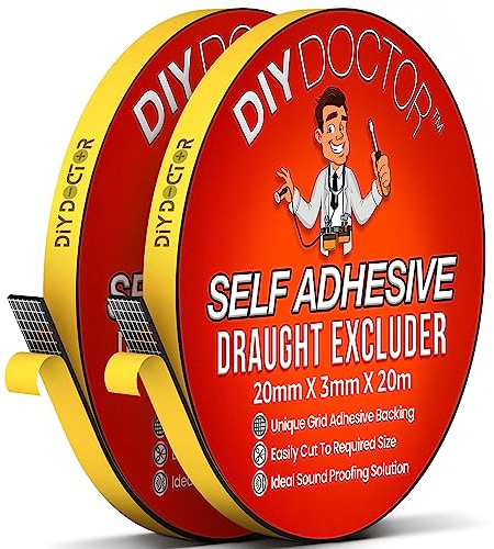 DIY Doctor Self Adhesive Draught Excluder Foam Tape - 1x 20metres(L) x 20mm(W) x 3mm(D) Black Draught Excluder for Doors & Windows - Draft Excluder for Doors & Windows - Gap Door & Window Seal Strip