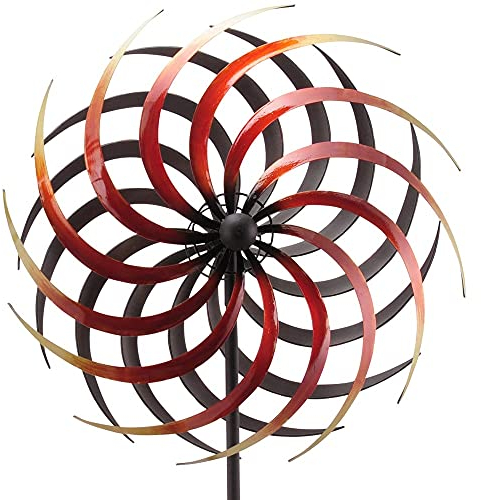 matches21 Ruota del Vento Mulino a Vento Chime Blossom Decorazione Giardino Metallo avvitato Contro-Rotante colorato Rosso Giallo 1 pz 46x21x186 cm