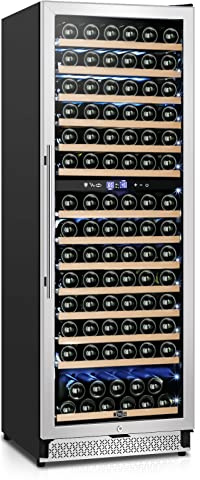 Tylza 24 Inch Wine Fridge Dual Zone, 180 Bottles Wine Cooler Refrigerator With Stainless Steel and Professional Compressor, Fast Cooling Low Noise and No Fog Built-in or Freestanding