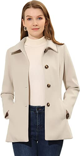 Allegra K Womens Work Office Winter Overcoat Single Breasted Point Collar Pea Coat Small Beige