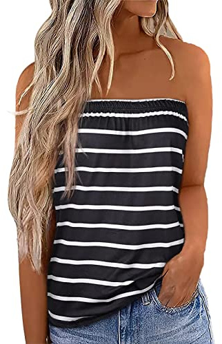 Top de Tubo Sexy de Verano para Mujer, Tops sin Mangas con Hombros Descubiertos Y Espalda Descubierta, Top de Tubo Bandeau de Fiesta de Verano con Hombros Descubiertos Y Pliegues(XXL-Negro)