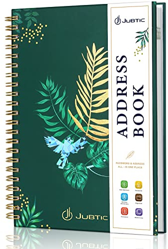 JUBTIC Spiral Hardcover Address Book with Alphabetical Tabs, Telephone Notebook Journal for Seniors - Keep Track of Phone Numbers, Special Days, Birthdays, Anniversaries & Notes, 5.2 x 7.7, Green