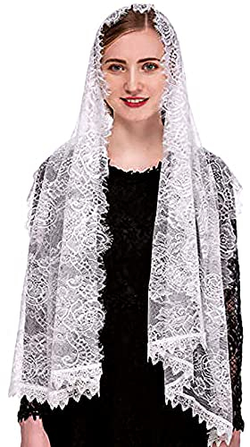 Muslimischer Spitzenschal für Damen katholischer Schleier retro floraler Brautschleier Lateinische Masse Spitze Blumenschleier weich dünn braut kopfschmuck Foto Requisiten für Hochzeit, Kirche