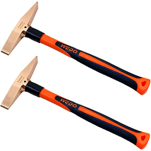 WEDO 2PCS Copper Scaling Hammer Set,300g+300g,Fiberglass Handle,Welding Chipping Hammer, Length 280mm(11)