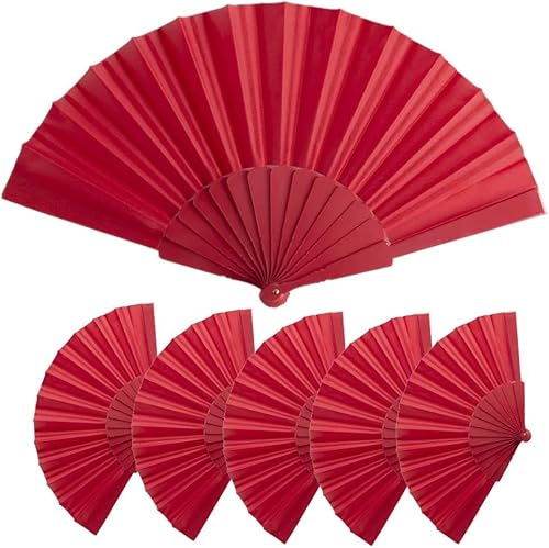 Lote de 25 abanicos de tela y plástico para detalles a invitados en bodas, bautizos, comuinoes, fiestas de verano etc. Abanicos presentados en caja de cartón. Abanicos de colores (ROJOS)