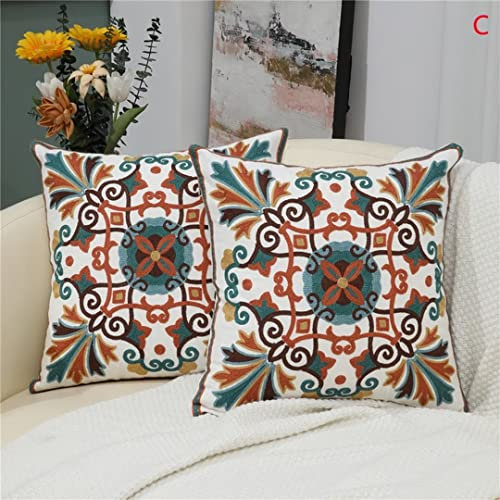 EIMOPE Juego de 2 fundas de cojín de jardín bordadas con flores florales de 45 x 45 cm, para verano, primavera, banco, patio, almohadas de granja, hojas de flores, fundas decorativas de lino de