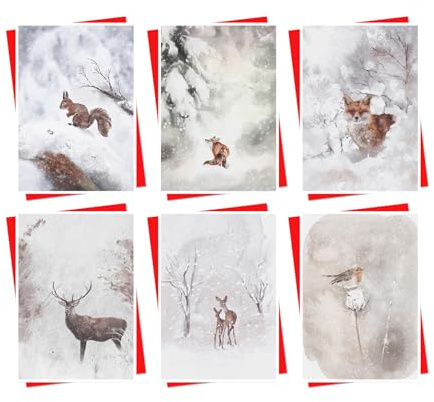 Christmas Cards Boxed | 30 Pack Xmas Cards Multipack | 6 Unique Woodland Wildlife Snowy Winter Animal Scene Designs Festive Seasons Greetings For Friends Family