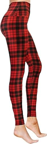 Luxleg High Waist Womens Leggings - Active Workout Leggings - Tummy Control Soft Ankle Length Leggings for Women(S-M, Black Red Tartan…