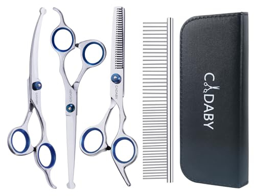 CADABY 5-in-1 Fellschere für Hunde mit runden Sicherheitsspitzen, Fellscheren-Set, 4CR Edelstahl, professionelle Haustierpflegeschere für Hunde, Katzen, scharf und langlebig