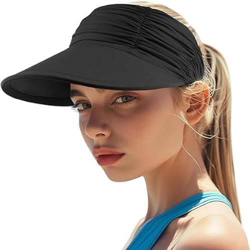 Baynetin Casquette Visière Chapeau Pare Soleil Femme - Large Bord - Protection UV UPF 50+ Chapeau de Plage Pliable - Séchage Rapide - Protection Solaire - Casquette de Sport de Plage (Z_Noir)