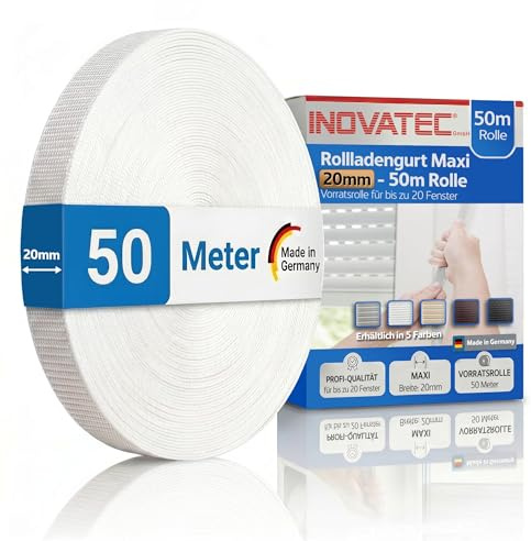 INOVATEC - Cinghia per tapparelle Maxi 20 mm, colore bianco, per porte e finestre, resistente agli strappi e ai raggi UV