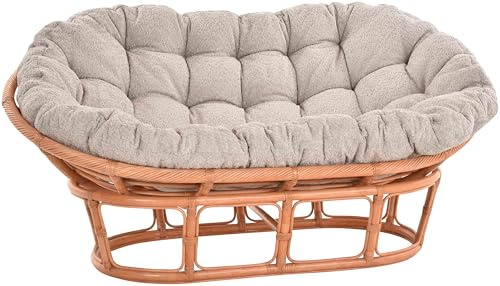 Krines Home Fauteuil papasan XXL avec coussin - Chaise longue en rotin naturel (terre cuite, 2 places)