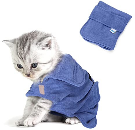 Nobleza Hundebademantel Mikrofaser mit Klettverschluss,Super saugfähig und schnell trocknend,Bademantel für alle Katzen und Hunde,Fünf Größen,Hundehandtuch Weich (XS Blau)