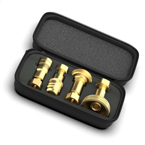 Drehmeister LPG Adapter Set – 4 Gasflaschen Adapter für Europa (Acme, Bajonett, Dish, Euronozzle) – W21.8L (G.12) – Messing-Tankadapter inkl. Etui
