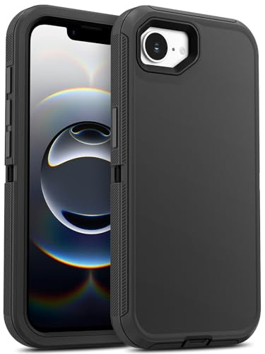 Jelanry Case for iPhone 16e 2025, Heavy Duty & Rugged Dual-Layer with USB C Port Anti dust Protection Shockproof Phone Cases, Anti-Scratch Armor Back Cover for iPhone 16E 2025 6.1-inch, Matte Black